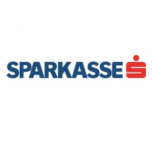 Sparkasse Logo: Blaues Schriftbild mit rotem Sparkassen-S Symbol. Finanzdienstleistungen, Bankgeschäfte.