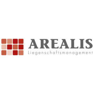 Arealis Liegenschaftsmanagement Logo: Quadratisches Mosaik und Schriftzug für Immobilienverwaltung.