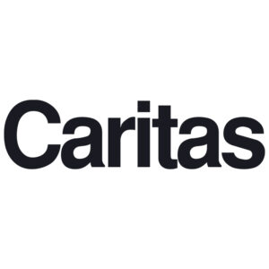 Caritas Logo: Schwarze Schrift auf weißem Hintergrund. Hilfsorganisation Logo.